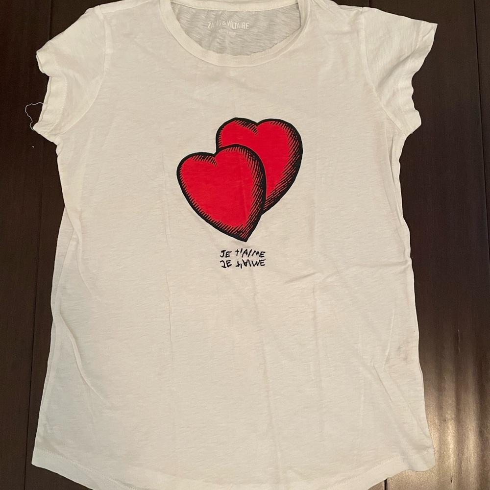 Zadig & Voltaire White Tee with Red Hearts - Picture 4 of 8